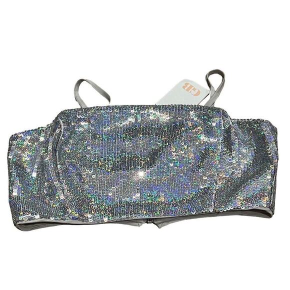 GB Women's Silver Sequin Bandeau Camisole Top Size M Party Sparkly - Picture 1 of 15